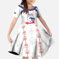 Custom Haiti Football Family Matching Off The Shoulder Long Sleeve Dress and Hawaiian Shirt Les Grenadiers Veve Vodou White - Wonder Print Shop