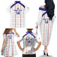 Custom Haiti Football Family Matching Off The Shoulder Long Sleeve Dress and Hawaiian Shirt Les Grenadiers Veve Vodou White - Wonder Print Shop