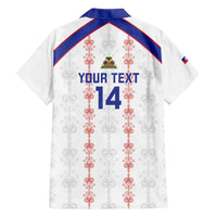 Custom Haiti Football Family Matching Off The Shoulder Long Sleeve Dress and Hawaiian Shirt Les Grenadiers Veve Vodou White - Wonder Print Shop