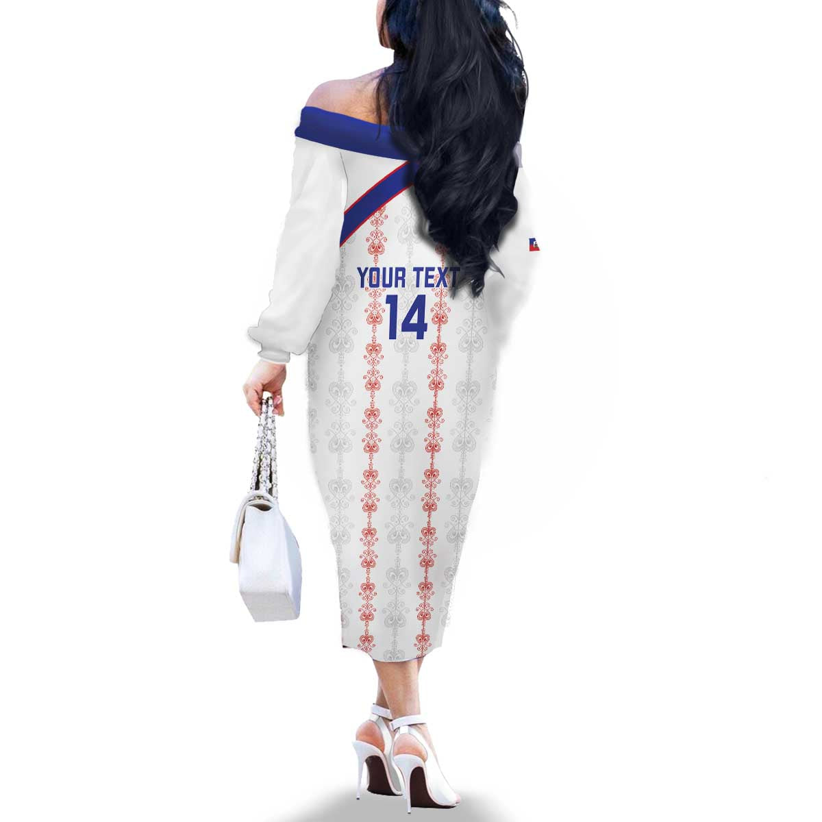 Custom Haiti Football Family Matching Off The Shoulder Long Sleeve Dress and Hawaiian Shirt Les Grenadiers Veve Vodou White - Wonder Print Shop