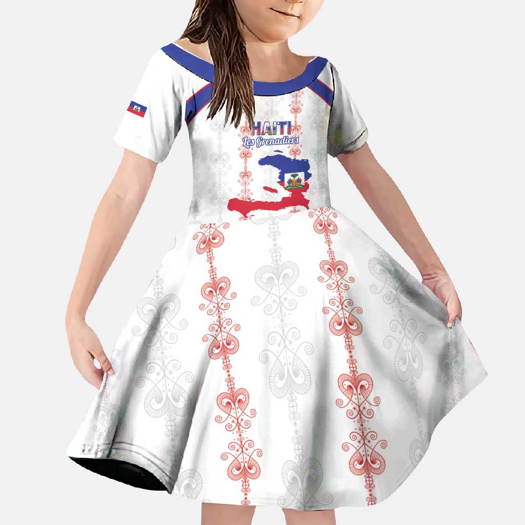 Custom Haiti Football Family Matching Off Shoulder Maxi Dress and Hawaiian Shirt Les Grenadiers Veve Vodou White - Wonder Print Shop