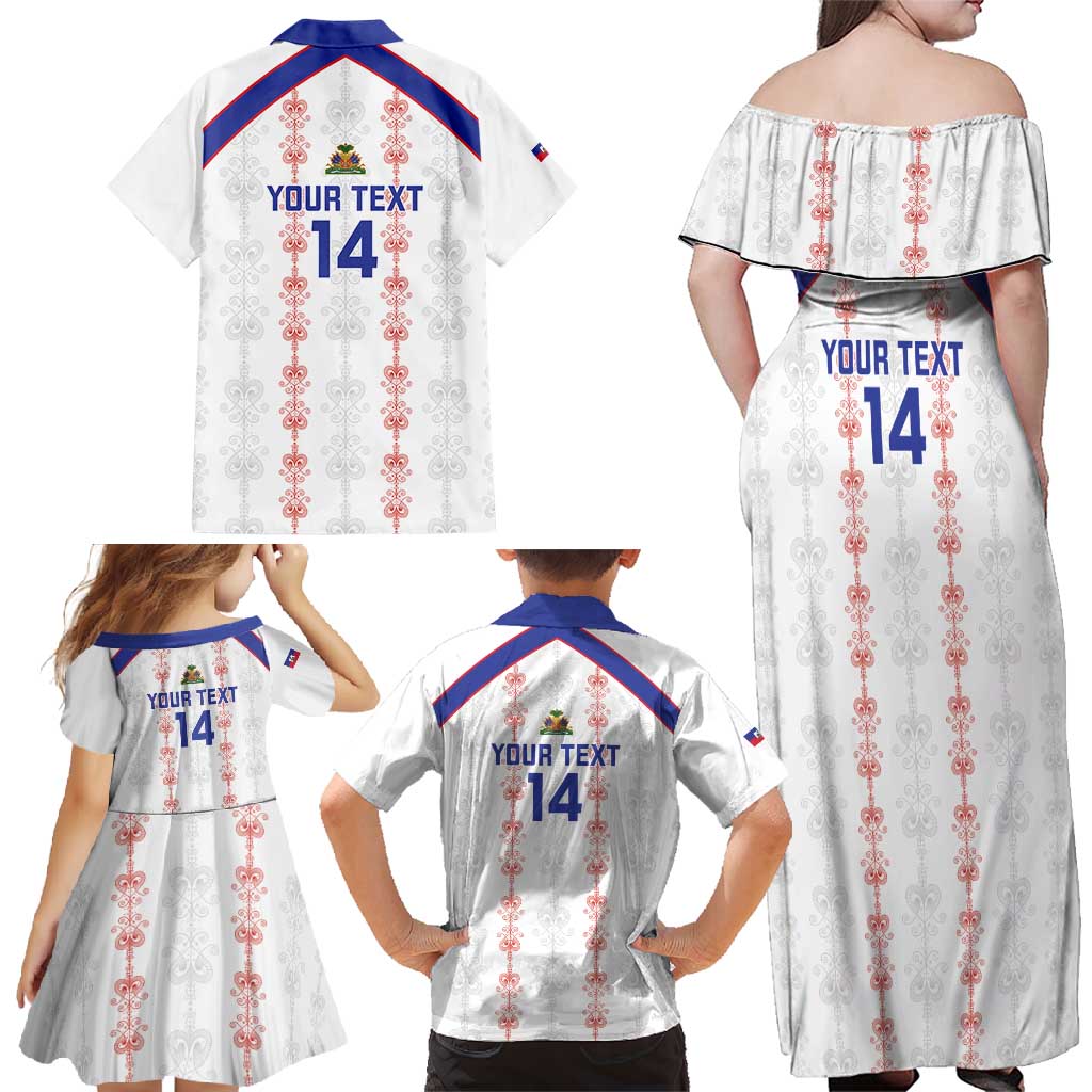 Custom Haiti Football Family Matching Off Shoulder Maxi Dress and Hawaiian Shirt Les Grenadiers Veve Vodou White - Wonder Print Shop