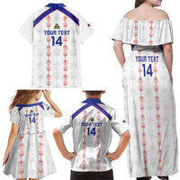 Custom Haiti Football Family Matching Off Shoulder Maxi Dress and Hawaiian Shirt Les Grenadiers Veve Vodou White - Wonder Print Shop