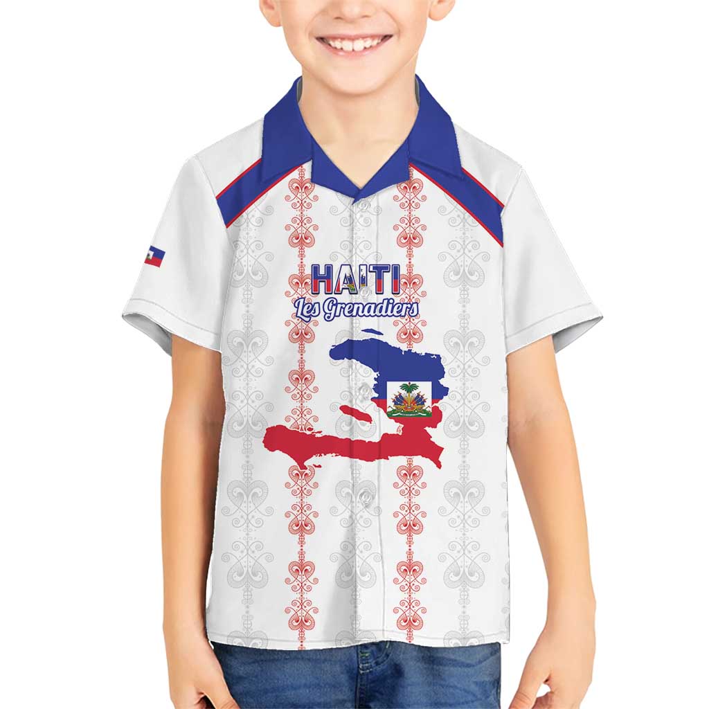 Custom Haiti Football Family Matching Off Shoulder Maxi Dress and Hawaiian Shirt Les Grenadiers Veve Vodou White - Wonder Print Shop