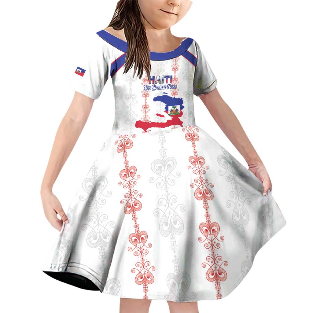 Custom Haiti Football Family Matching Off Shoulder Short Dress and Hawaiian Shirt Les Grenadiers Veve Vodou White - Wonder Print Shop