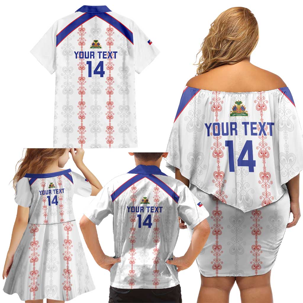 Custom Haiti Football Family Matching Off Shoulder Short Dress and Hawaiian Shirt Les Grenadiers Veve Vodou White - Wonder Print Shop