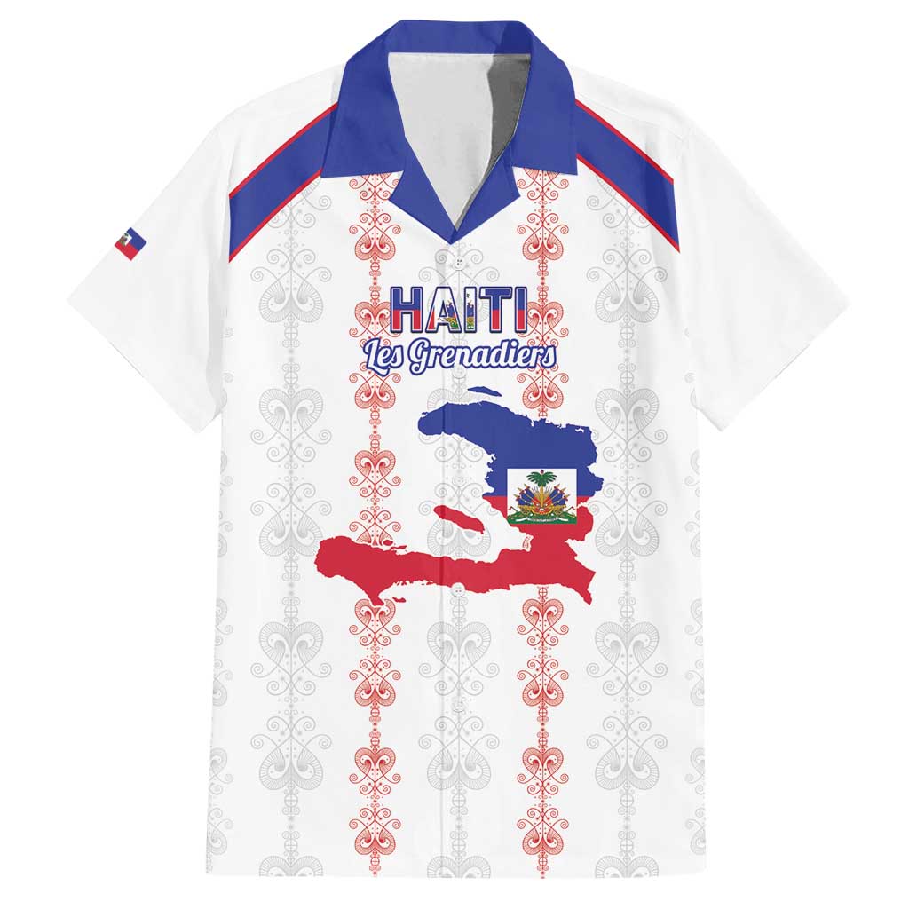 Custom Haiti Football Family Matching Off Shoulder Short Dress and Hawaiian Shirt Les Grenadiers Veve Vodou White - Wonder Print Shop