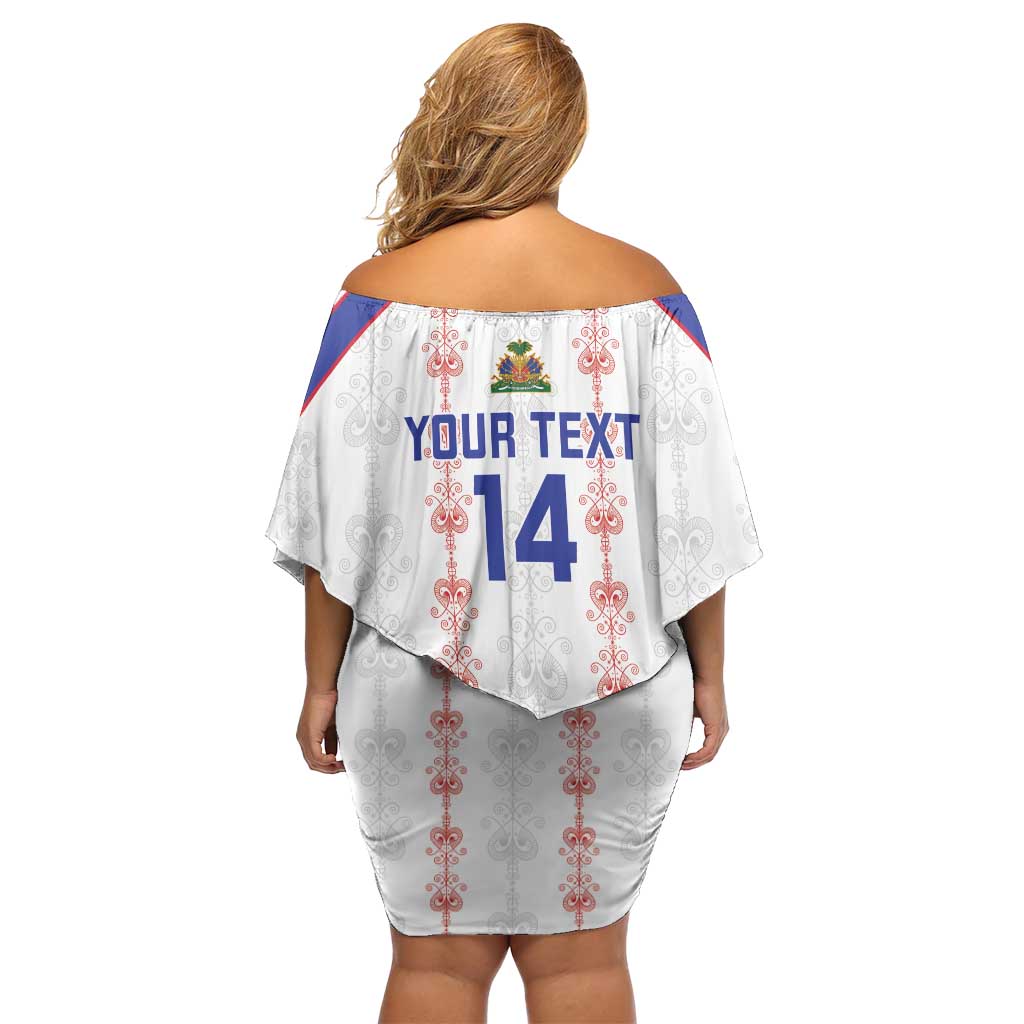Custom Haiti Football Family Matching Off Shoulder Short Dress and Hawaiian Shirt Les Grenadiers Veve Vodou White - Wonder Print Shop