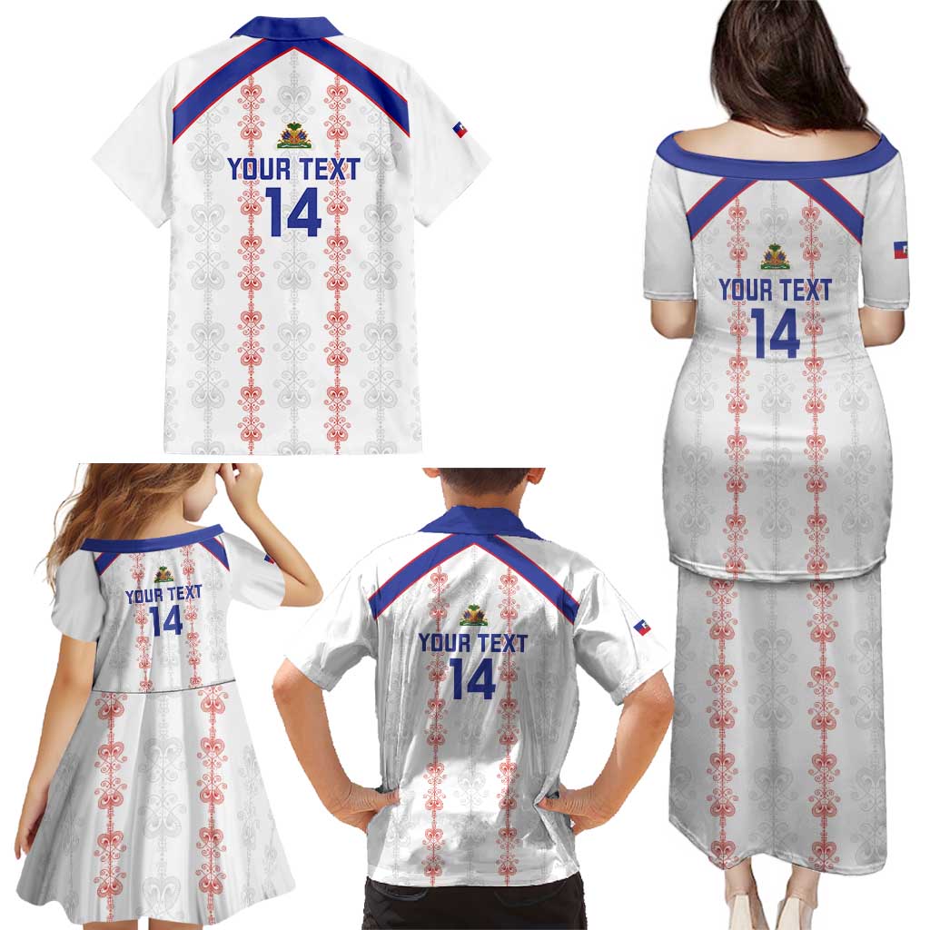 Custom Haiti Football Family Matching Puletasi and Hawaiian Shirt Les Grenadiers Veve Vodou White - Wonder Print Shop