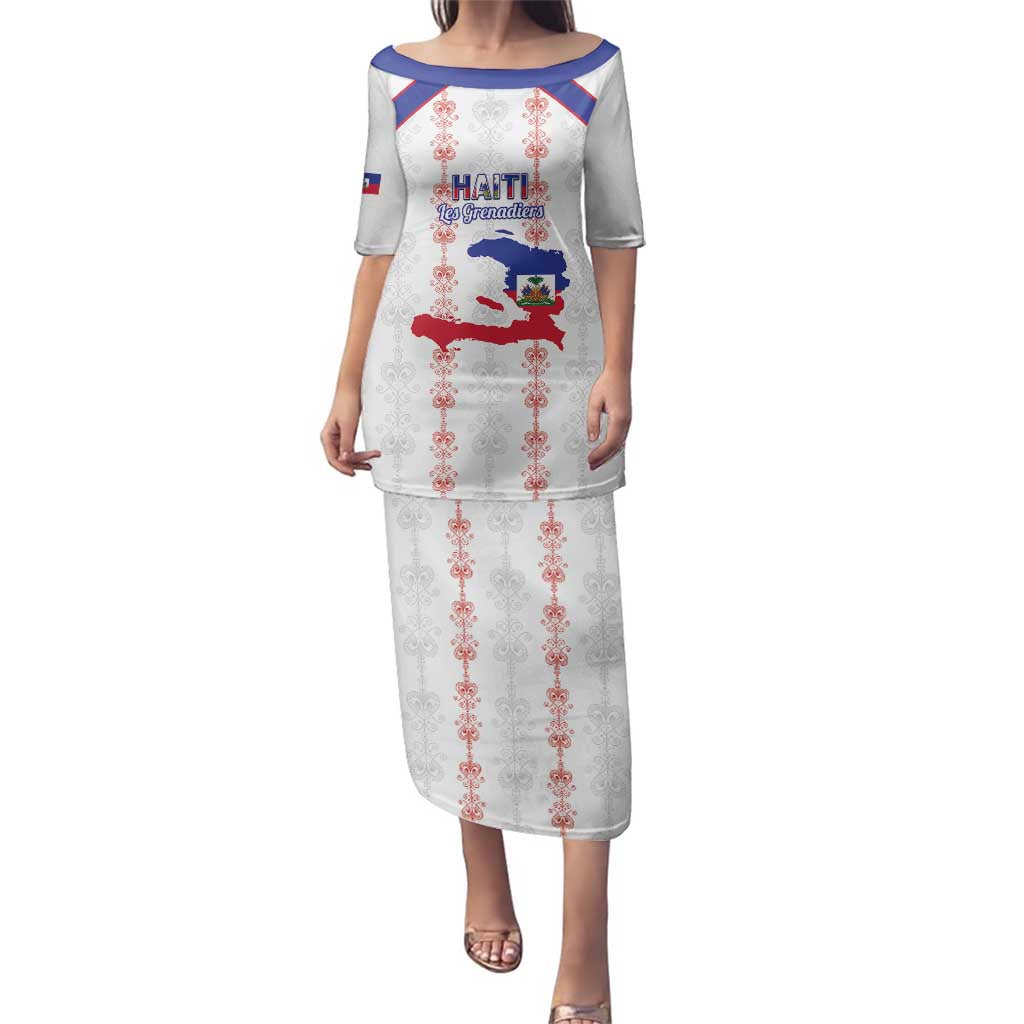 Custom Haiti Football Family Matching Puletasi and Hawaiian Shirt Les Grenadiers Veve Vodou White - Wonder Print Shop