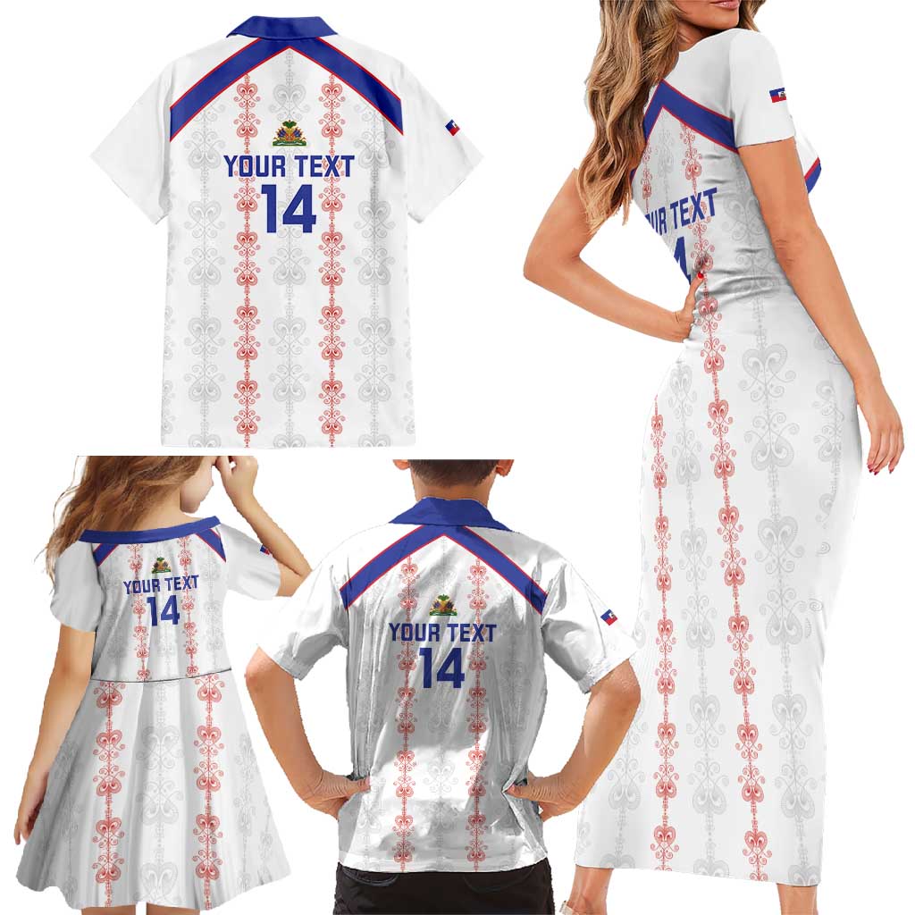 Custom Haiti Football Family Matching Short Sleeve Bodycon Dress and Hawaiian Shirt Les Grenadiers Veve Vodou White - Wonder Print Shop
