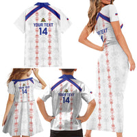 Custom Haiti Football Family Matching Short Sleeve Bodycon Dress and Hawaiian Shirt Les Grenadiers Veve Vodou White - Wonder Print Shop