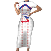 Custom Haiti Football Family Matching Short Sleeve Bodycon Dress and Hawaiian Shirt Les Grenadiers Veve Vodou White - Wonder Print Shop