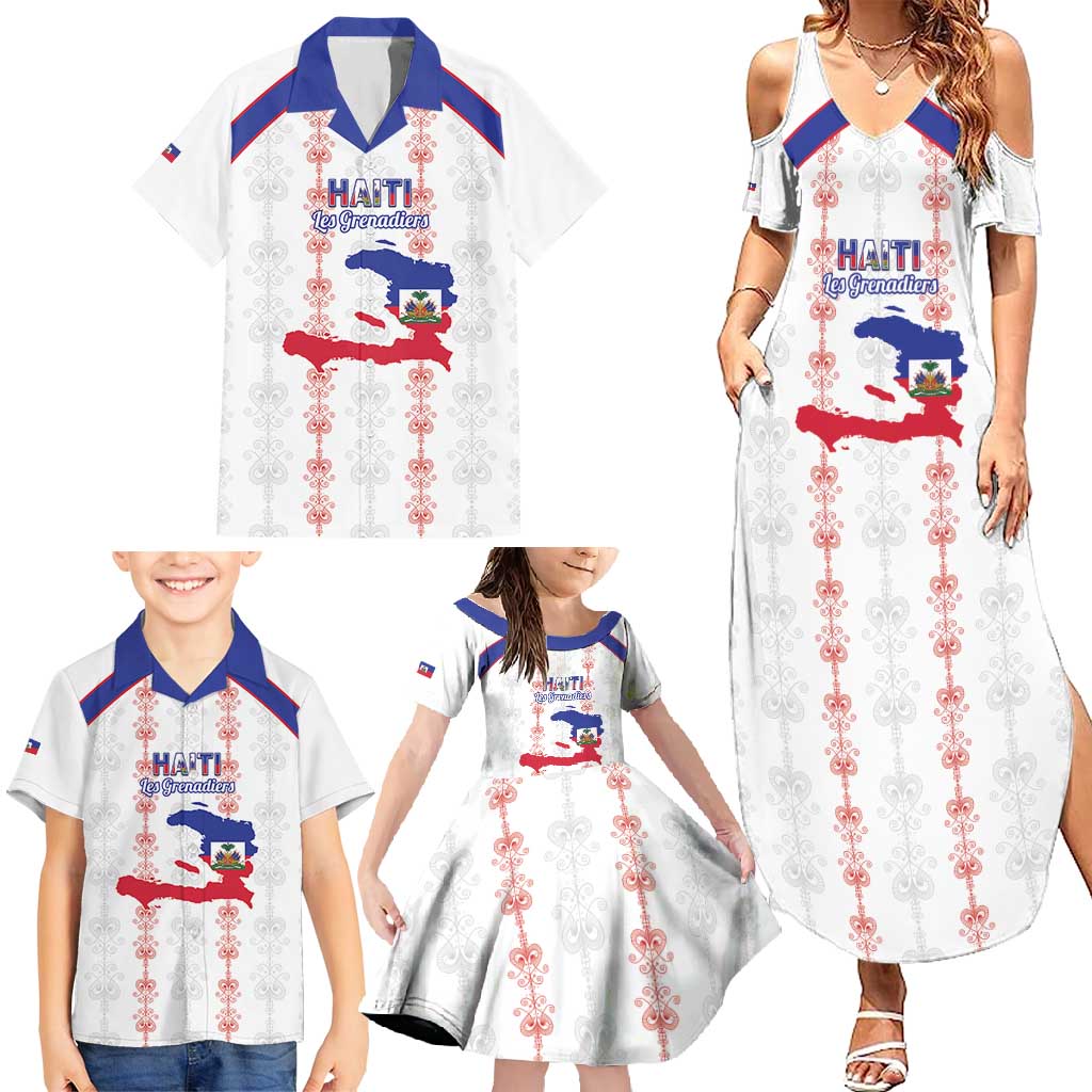 Custom Haiti Football Family Matching Summer Maxi Dress and Hawaiian Shirt Les Grenadiers Veve Vodou White - Wonder Print Shop