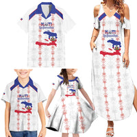 Custom Haiti Football Family Matching Summer Maxi Dress and Hawaiian Shirt Les Grenadiers Veve Vodou White - Wonder Print Shop