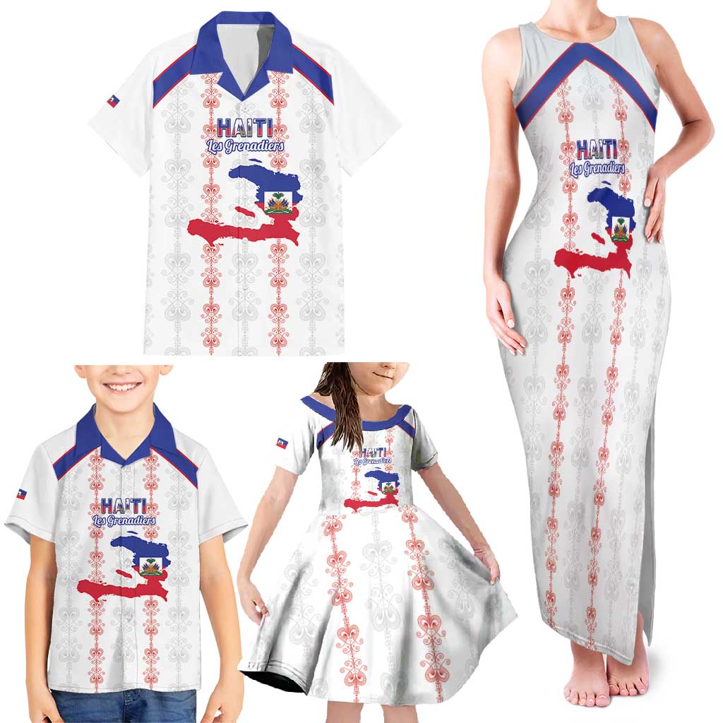 Custom Haiti Football Family Matching Tank Maxi Dress and Hawaiian Shirt Les Grenadiers Veve Vodou White - Wonder Print Shop
