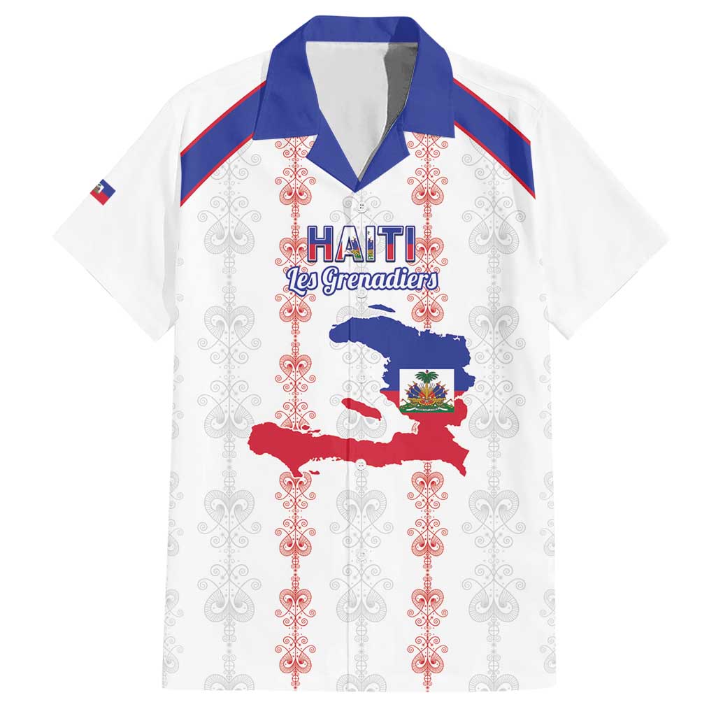 Custom Haiti Football Hawaiian Shirt Les Grenadiers Veve Vodou White - Wonder Print Shop
