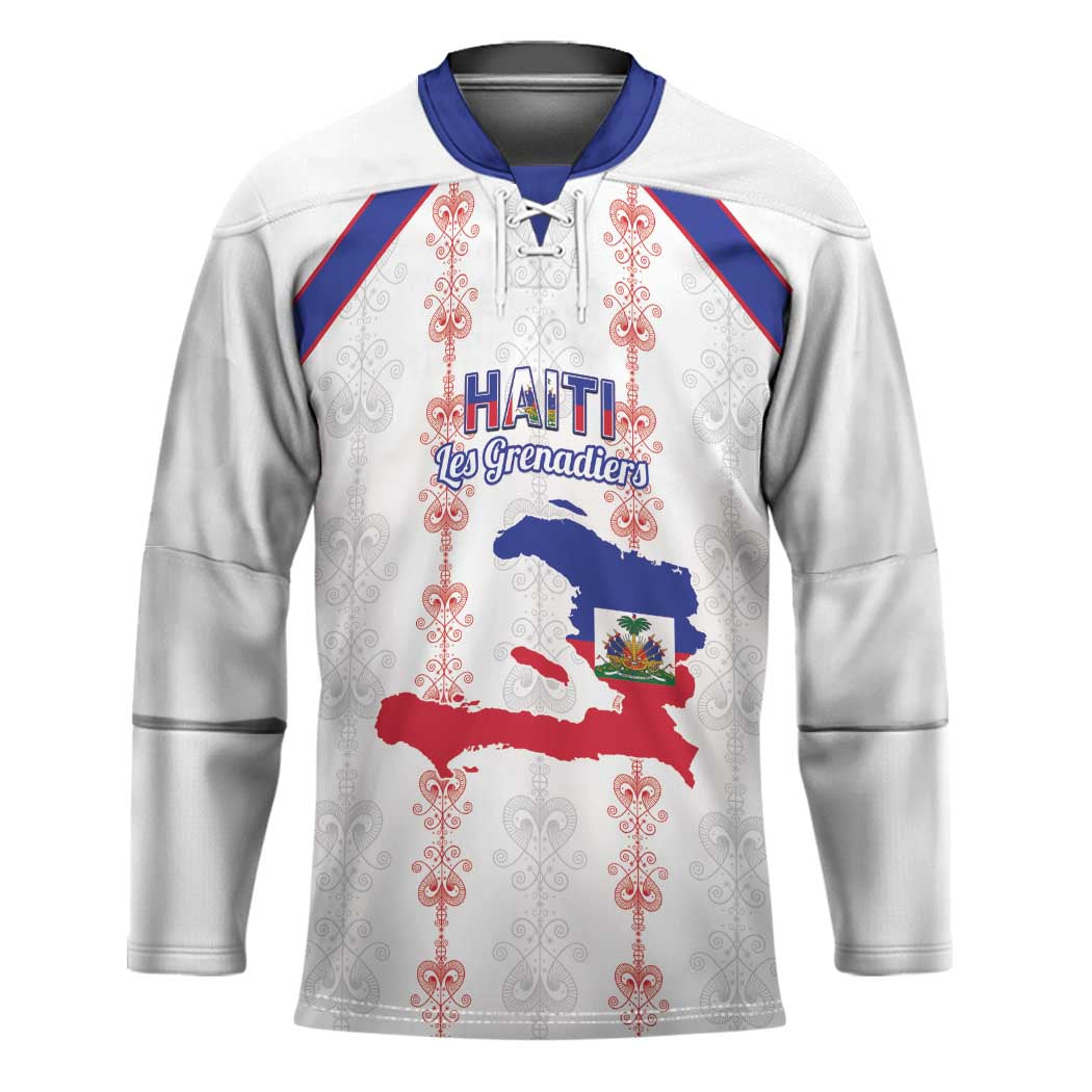 Custom Haiti Football Hockey Jersey Les Grenadiers Veve Vodou White - Wonder Print Shop
