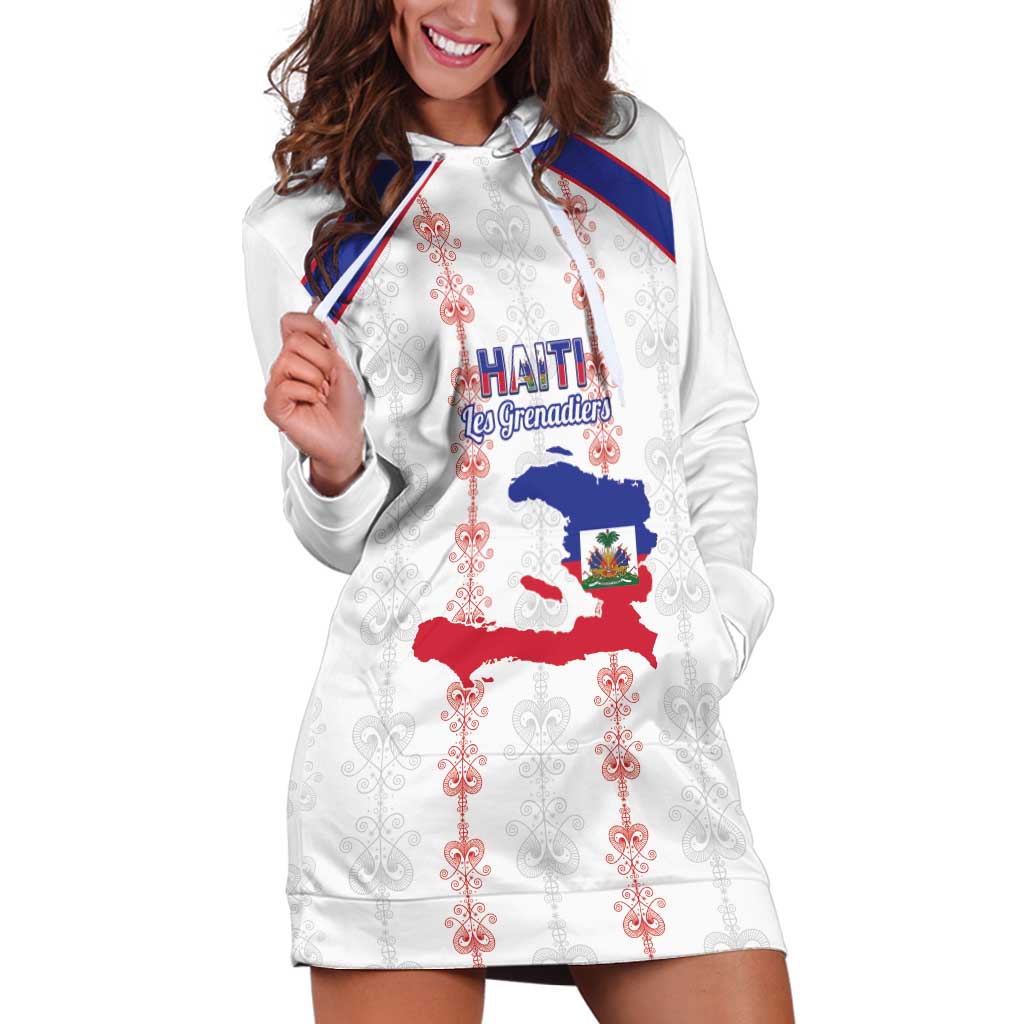 Custom Haiti Football Hoodie Dress Les Grenadiers Veve Vodou White - Wonder Print Shop