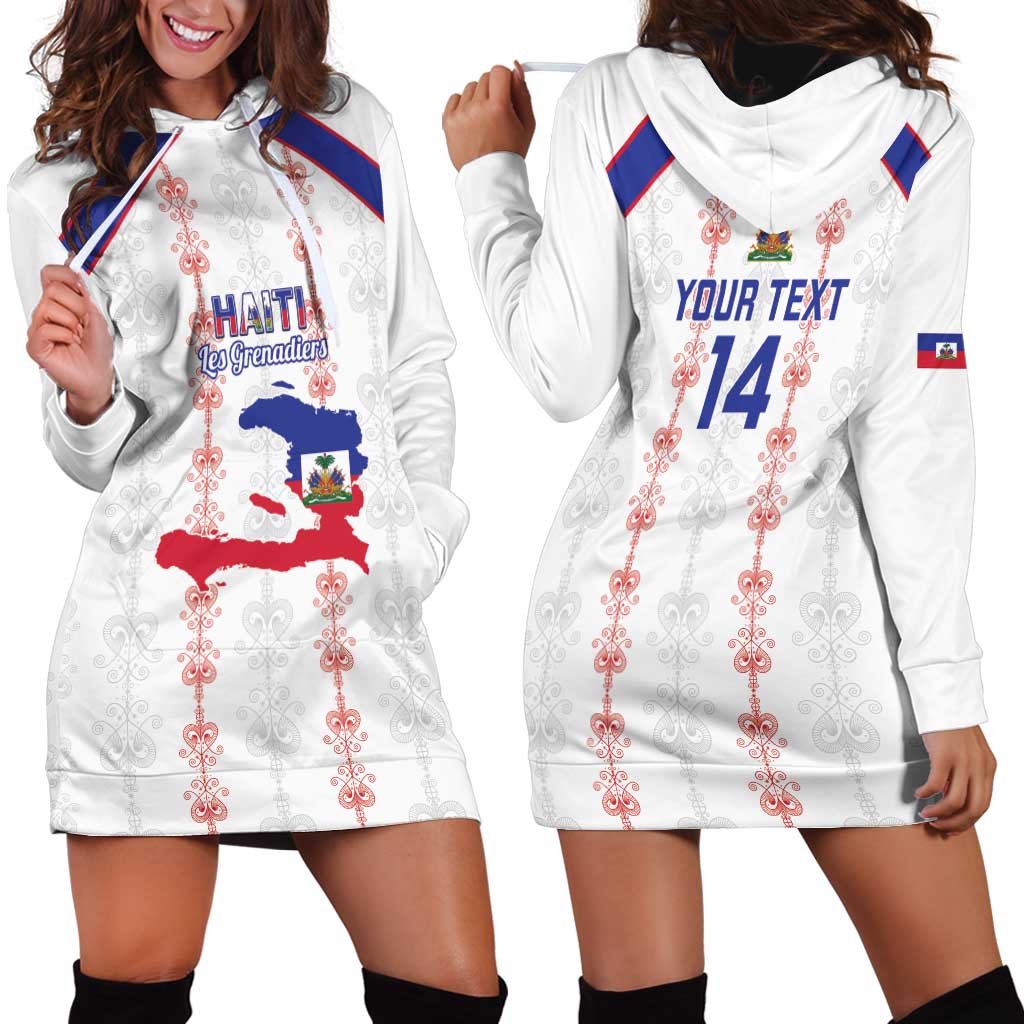 Custom Haiti Football Hoodie Dress Les Grenadiers Veve Vodou White - Wonder Print Shop