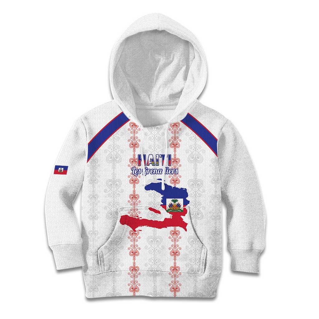 Custom Haiti Football Kid Hoodie Les Grenadiers Veve Vodou White - Wonder Print Shop