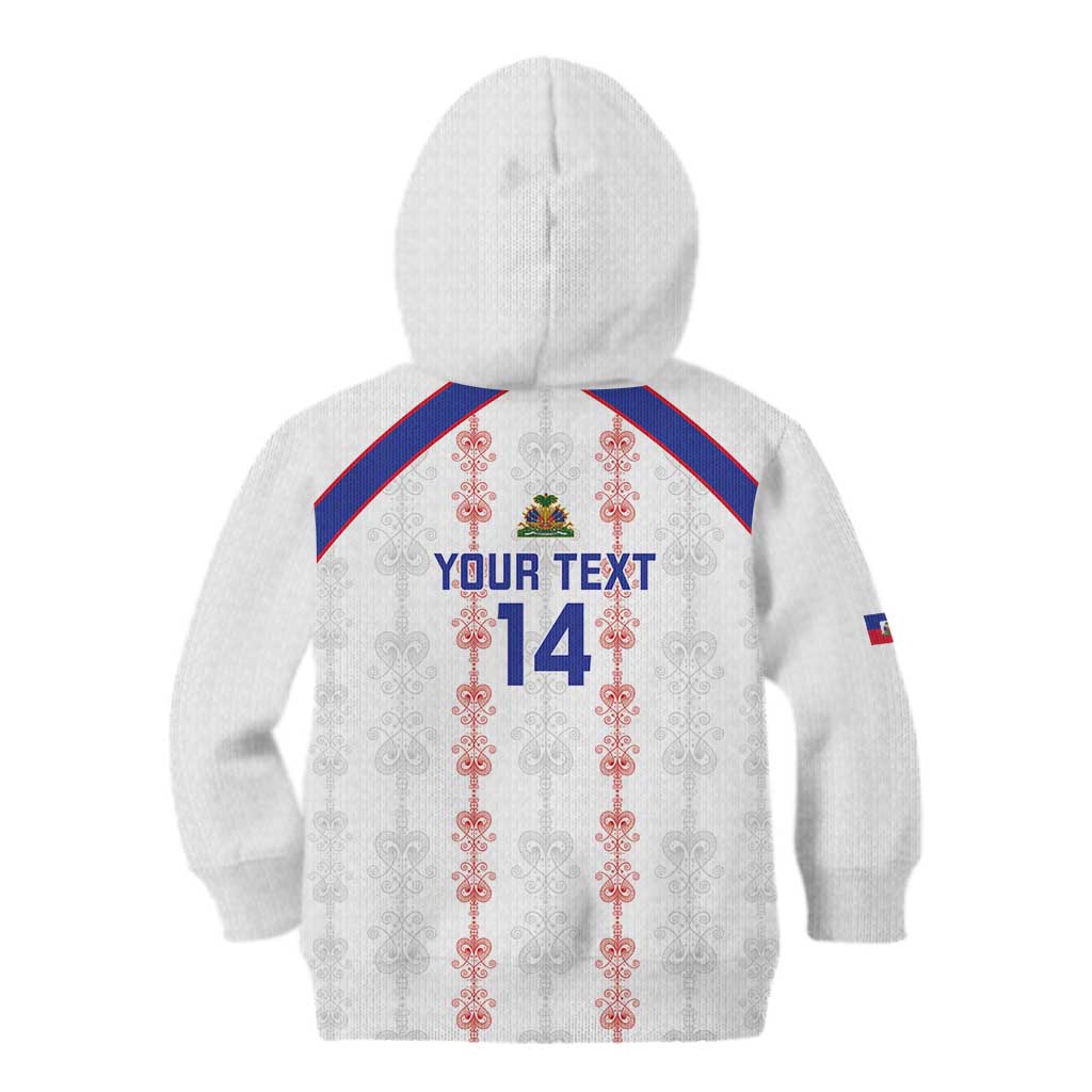Custom Haiti Football Kid Hoodie Les Grenadiers Veve Vodou White - Wonder Print Shop