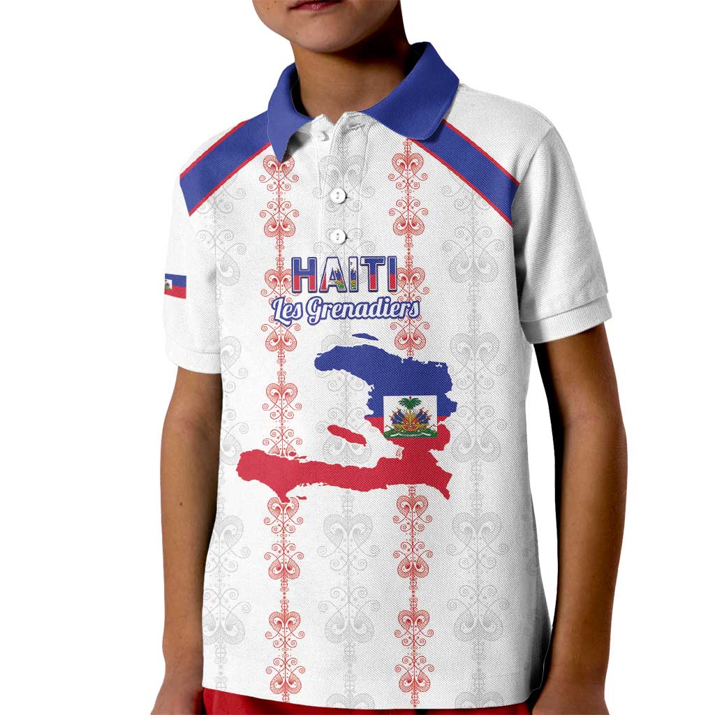 Custom Haiti Football Kid Polo Shirt Les Grenadiers Veve Vodou White - Wonder Print Shop