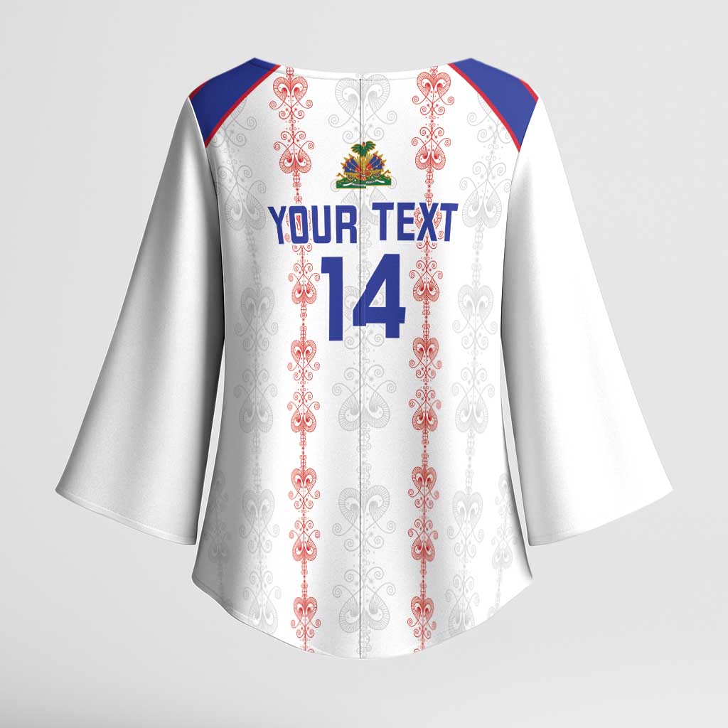 Custom Haiti Football Kimono Sleeve Blouse Les Grenadiers Veve Vodou White - Wonder Print Shop