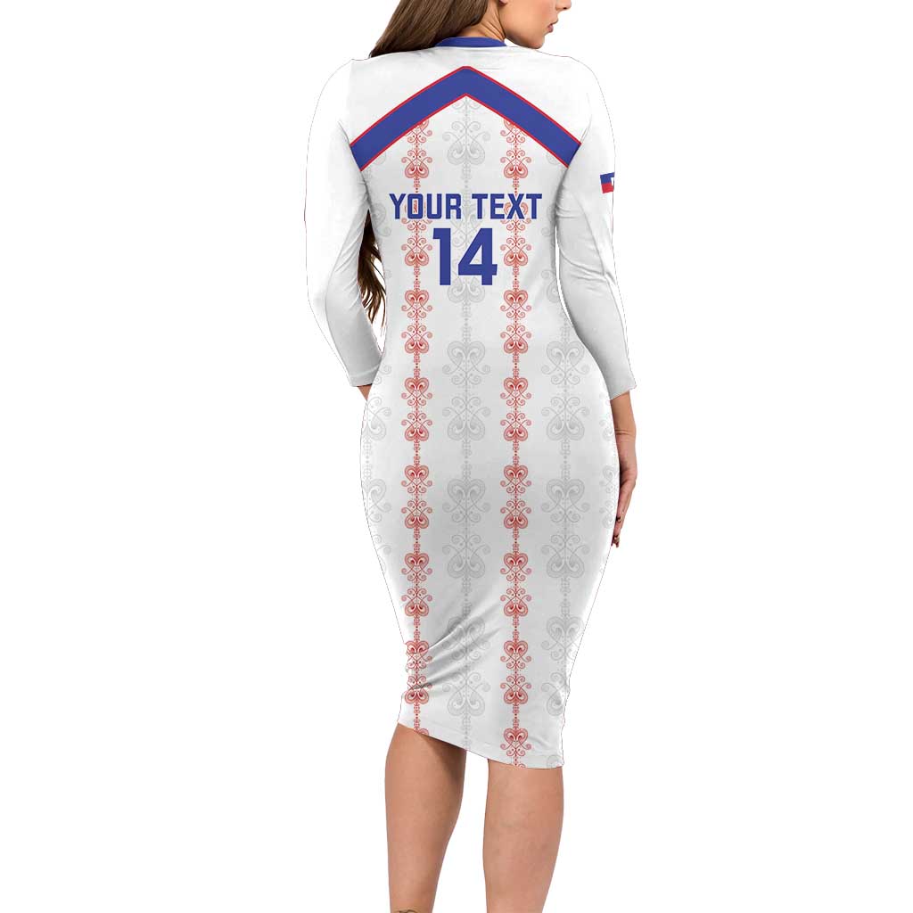 Custom Haiti Football Long Sleeve Bodycon Dress Les Grenadiers Veve Vodou White - Wonder Print Shop