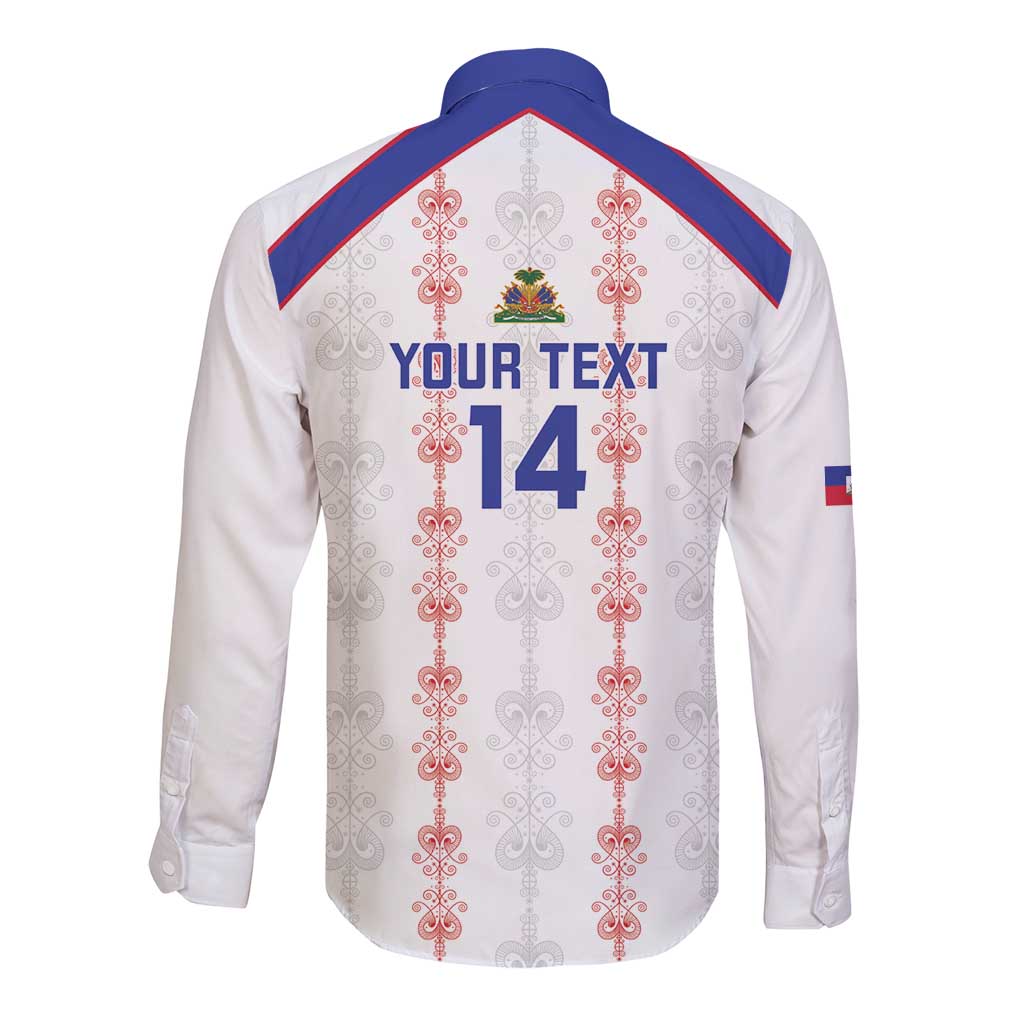 Custom Haiti Football Long Sleeve Button Shirt Les Grenadiers Veve Vodou White - Wonder Print Shop