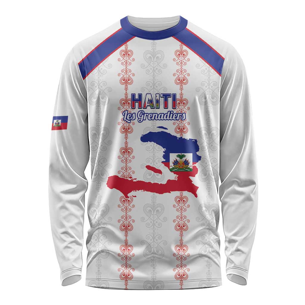 Custom Haiti Football Long Sleeve Shirt Les Grenadiers Veve Vodou White - Wonder Print Shop