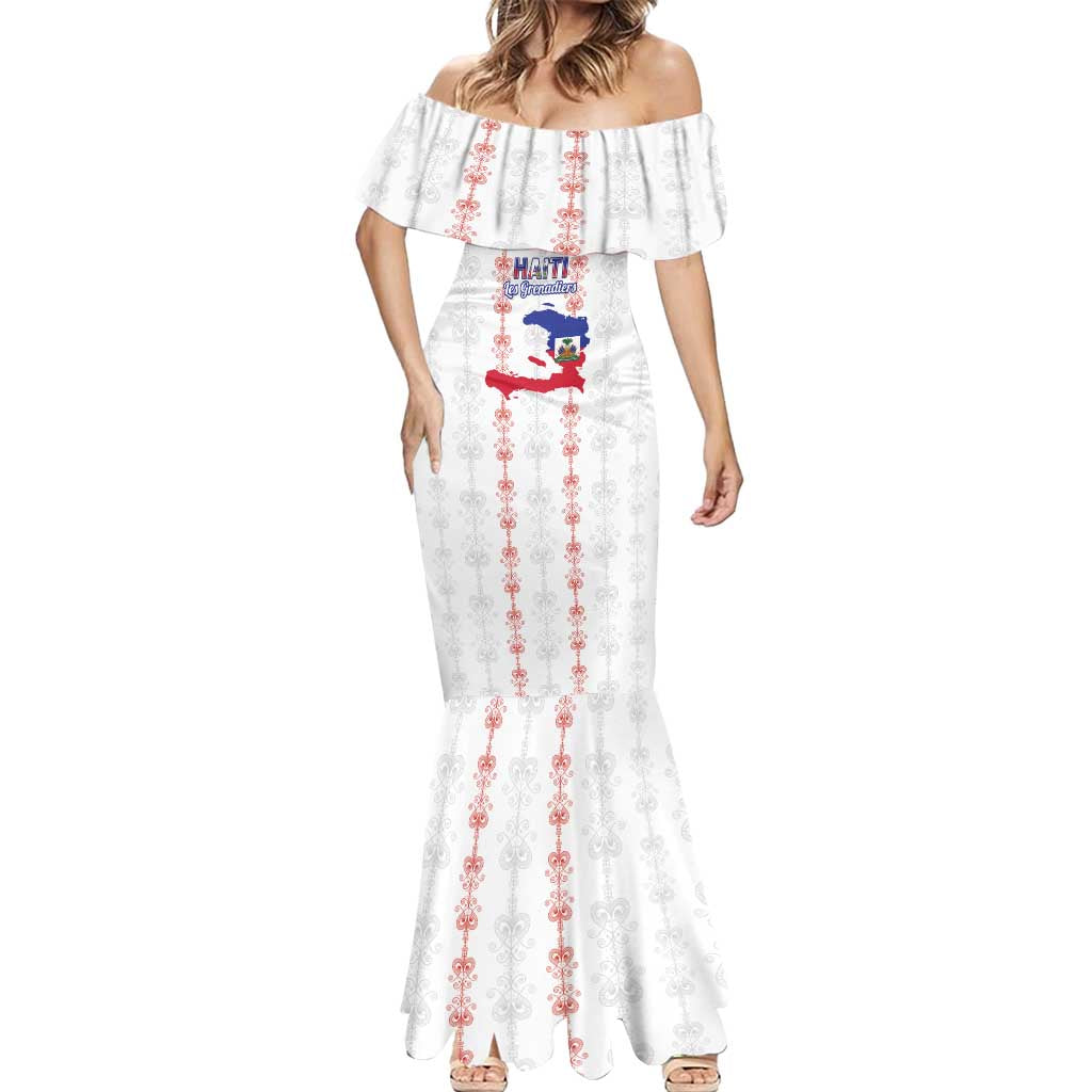 Custom Haiti Football Mermaid Dress Les Grenadiers Veve Vodou White - Wonder Print Shop