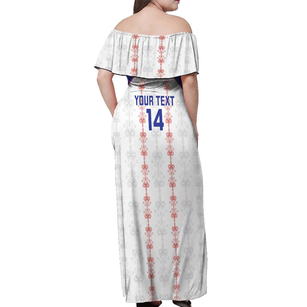 Custom Haiti Football Off Shoulder Maxi Dress Les Grenadiers Veve Vodou White - Wonder Print Shop