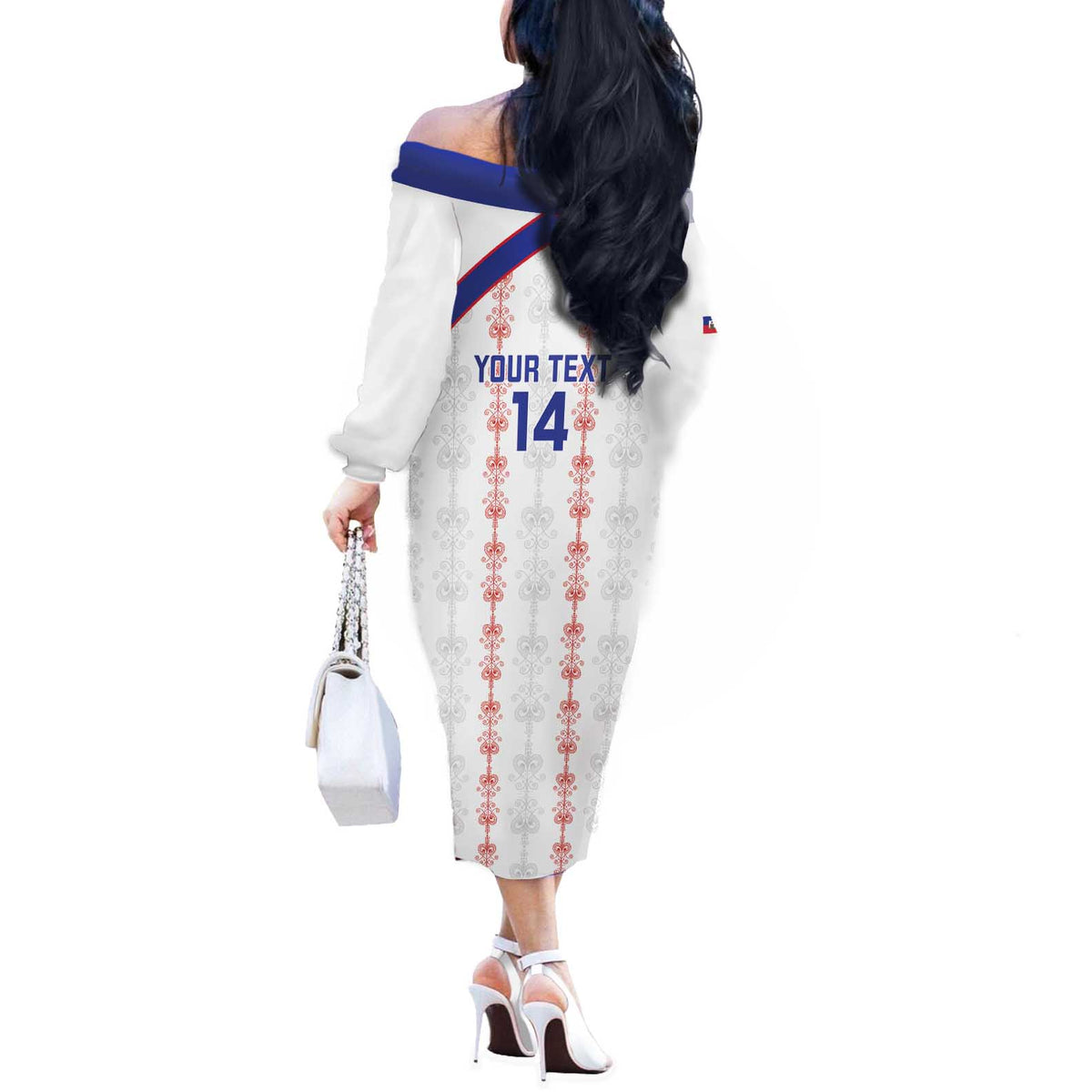 Custom Haiti Football Off The Shoulder Long Sleeve Dress Les Grenadiers Veve Vodou White - Wonder Print Shop