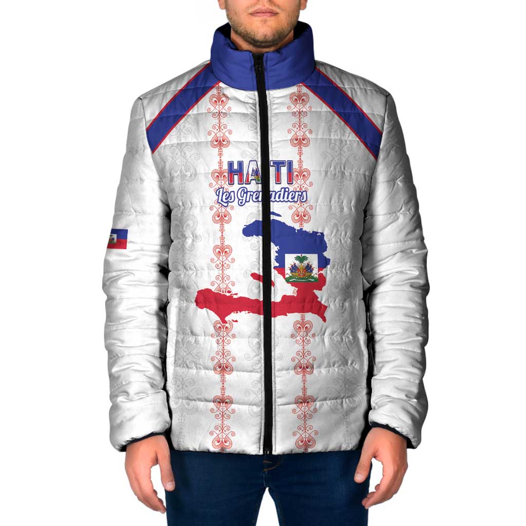 Custom Haiti Football Padded Jacket Les Grenadiers Veve Vodou White - Wonder Print Shop