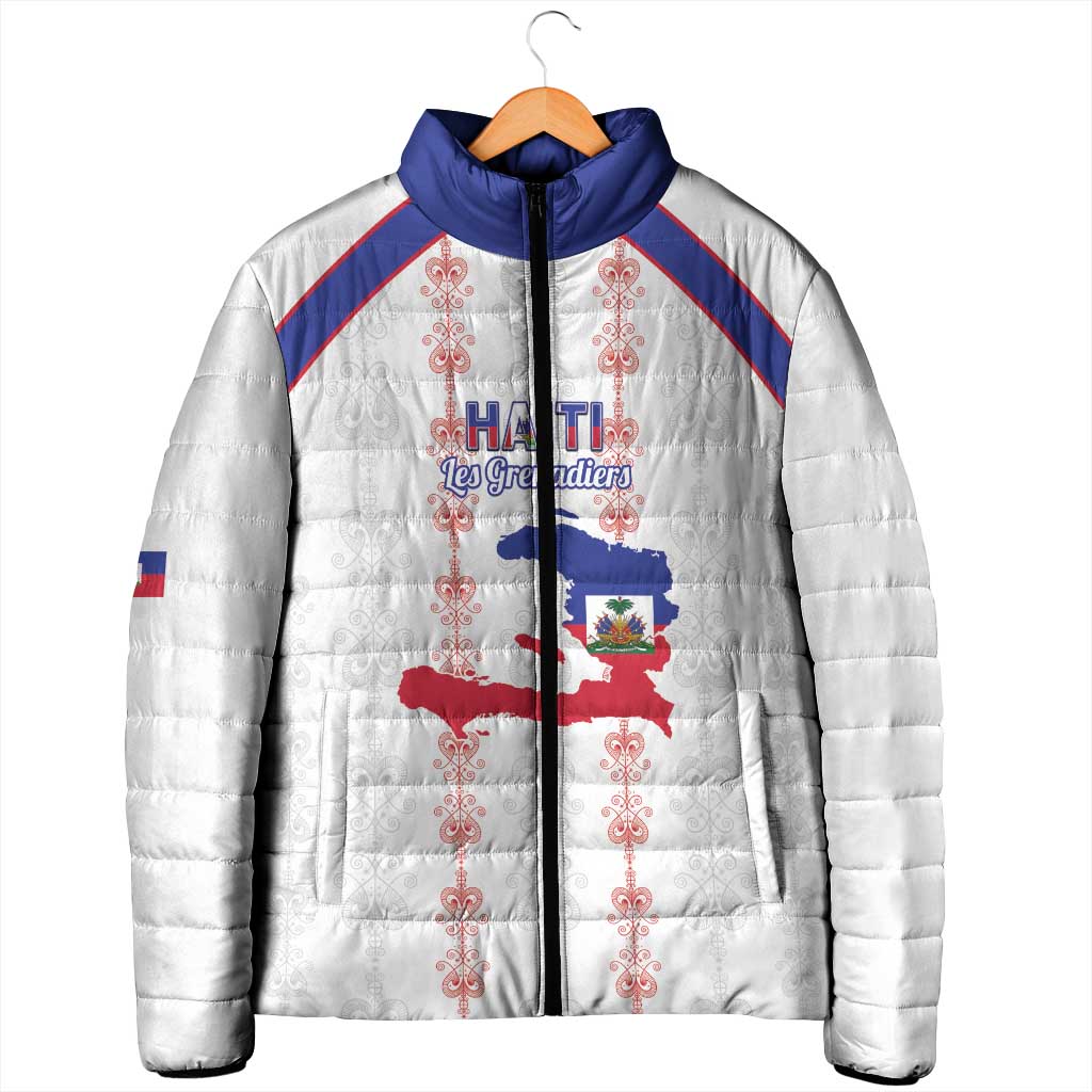 Custom Haiti Football Padded Jacket Les Grenadiers Veve Vodou White - Wonder Print Shop