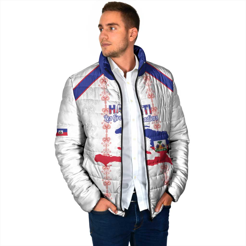 Custom Haiti Football Padded Jacket Les Grenadiers Veve Vodou White - Wonder Print Shop