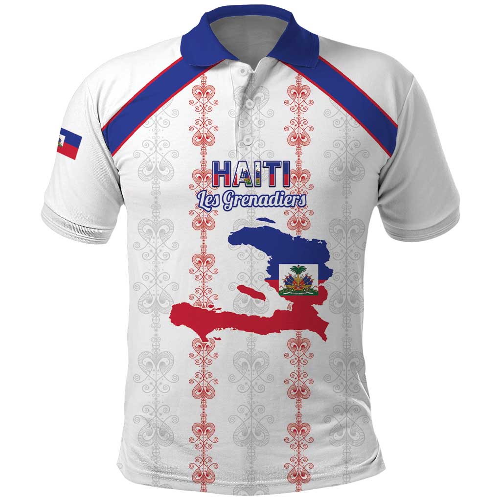 Custom Haiti Football Polo Shirt Les Grenadiers Veve Vodou White - Wonder Print Shop