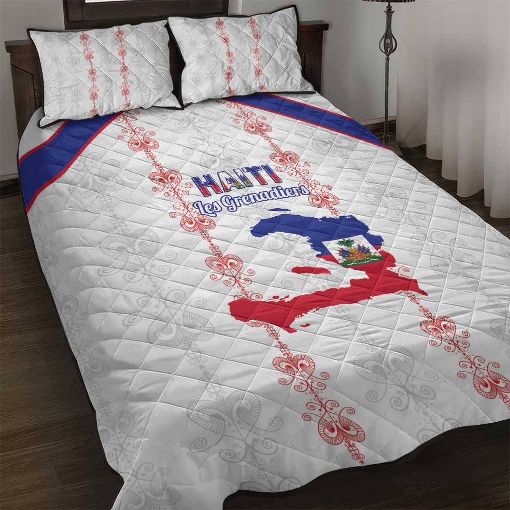 Haiti Football Quilt Bed Set Les Grenadiers Veve Vodou White - Wonder Print Shop