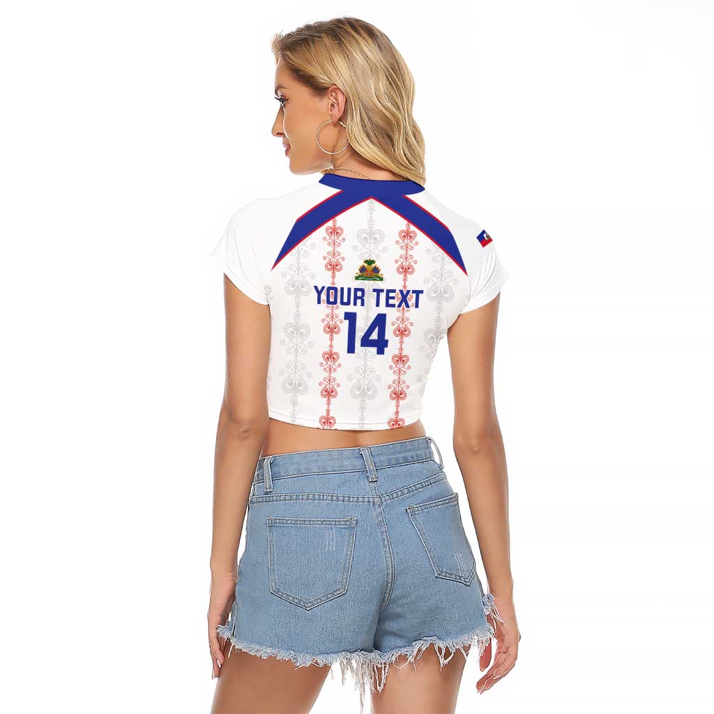 Custom Haiti Football Raglan Cropped T Shirt Les Grenadiers Veve Vodou White - Wonder Print Shop