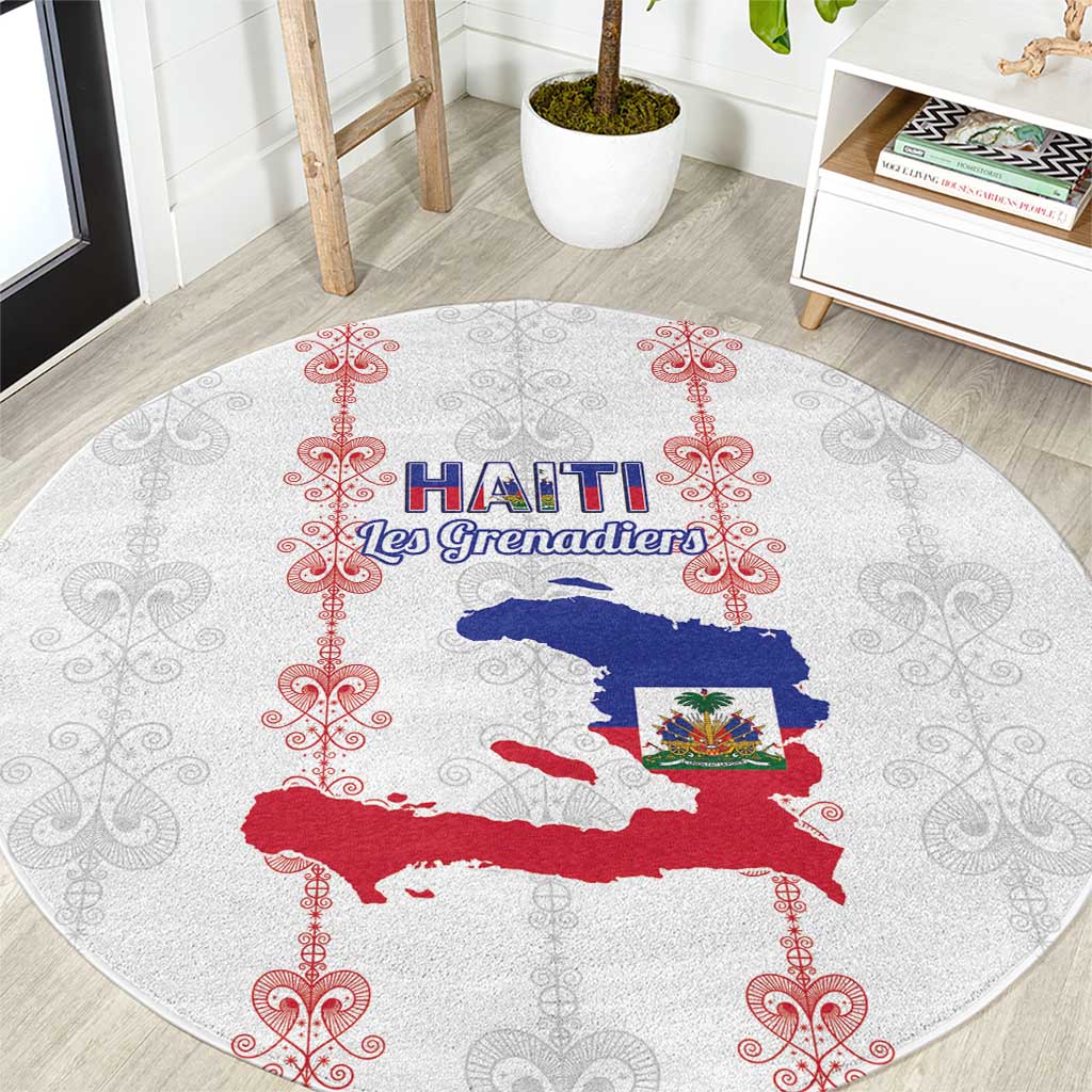 Haiti Football Round Carpet Les Grenadiers Veve Vodou White - Wonder Print Shop