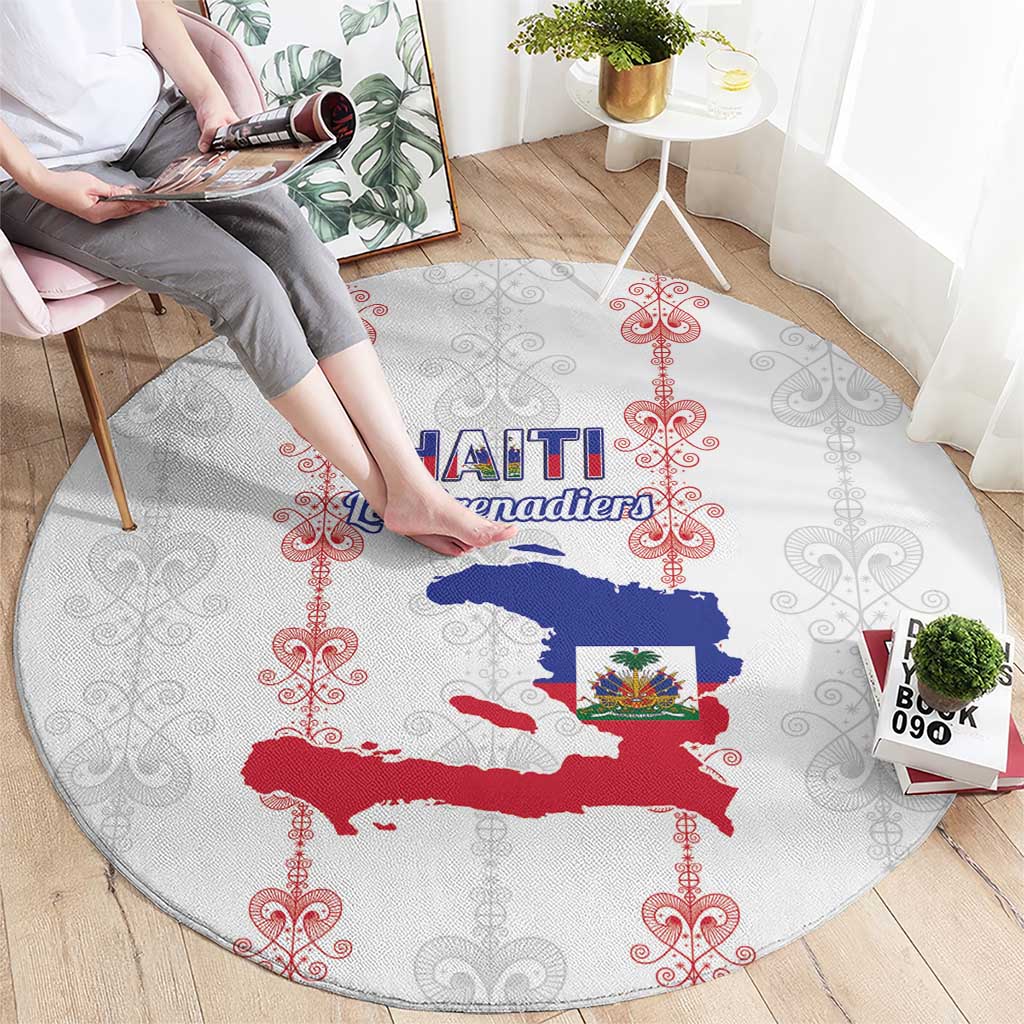 Haiti Football Round Carpet Les Grenadiers Veve Vodou White - Wonder Print Shop
