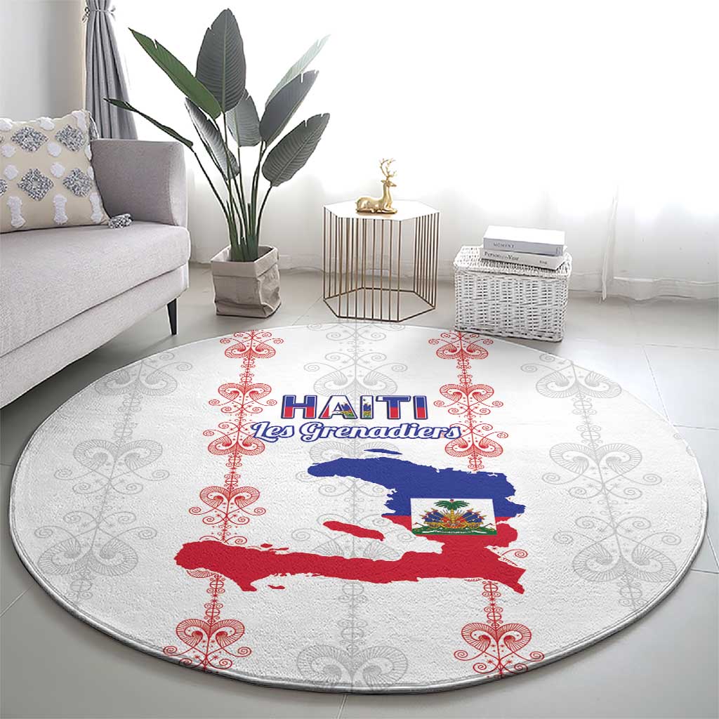 Haiti Football Round Carpet Les Grenadiers Veve Vodou White - Wonder Print Shop