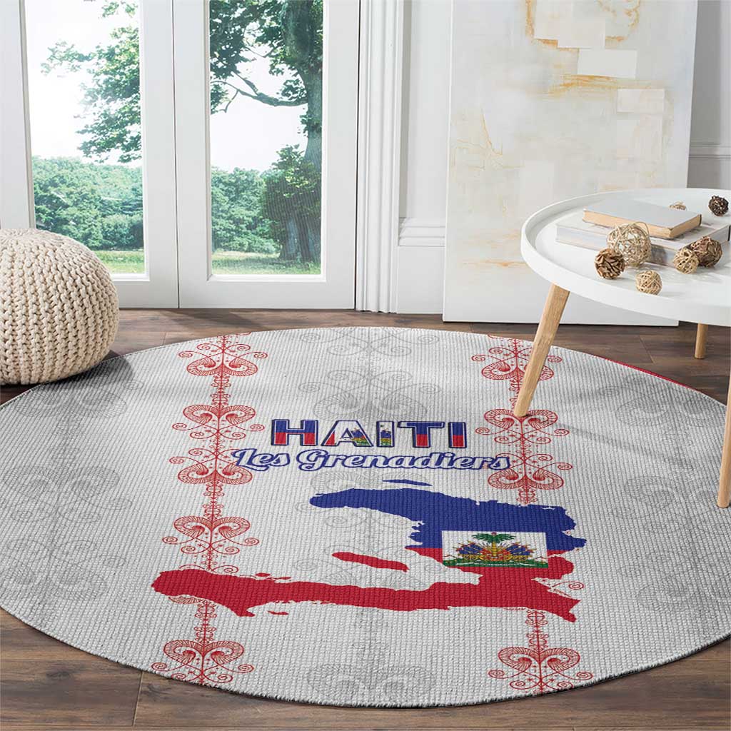 Haiti Football Round Carpet Les Grenadiers Veve Vodou White - Wonder Print Shop