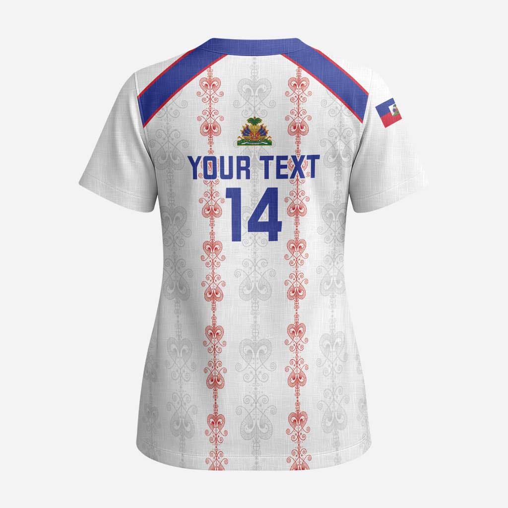 Custom Haiti Football Scrub Top Les Grenadiers Veve Vodou White - Wonder Print Shop