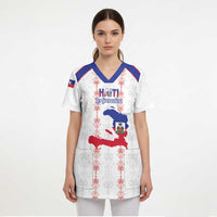 Custom Haiti Football Scrub Top Les Grenadiers Veve Vodou White - Wonder Print Shop