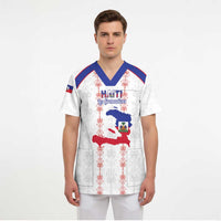 Custom Haiti Football Scrub Top Les Grenadiers Veve Vodou White - Wonder Print Shop