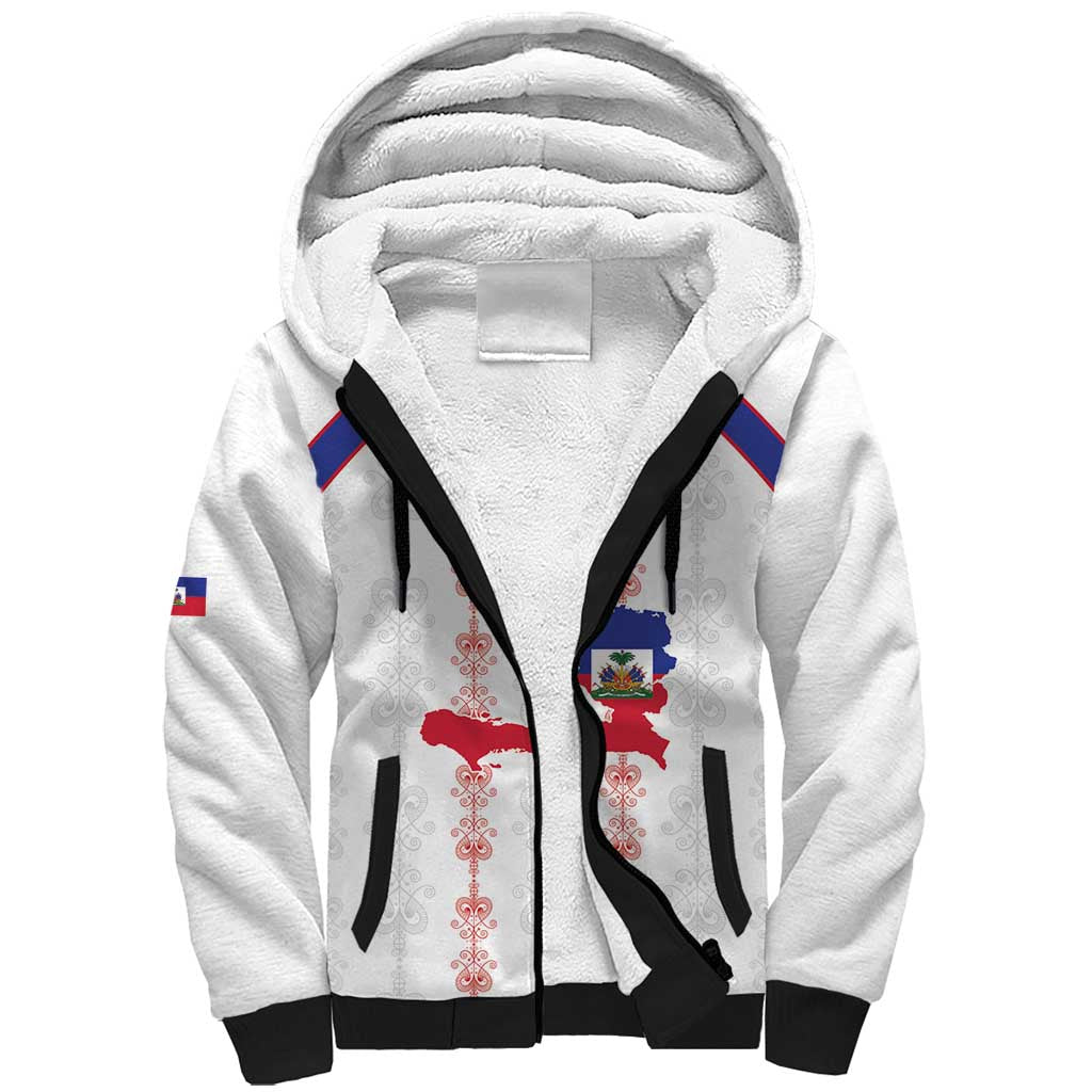 Custom Haiti Football Sherpa Hoodie Les Grenadiers Veve Vodou White - Wonder Print Shop