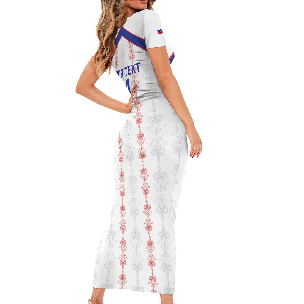 Custom Haiti Football Short Sleeve Bodycon Dress Les Grenadiers Veve Vodou White - Wonder Print Shop