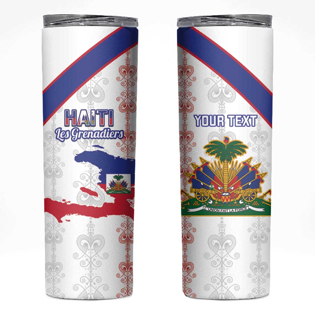 Custom Haiti Football Skinny Tumbler Les Grenadiers Veve Vodou White - Wonder Print Shop